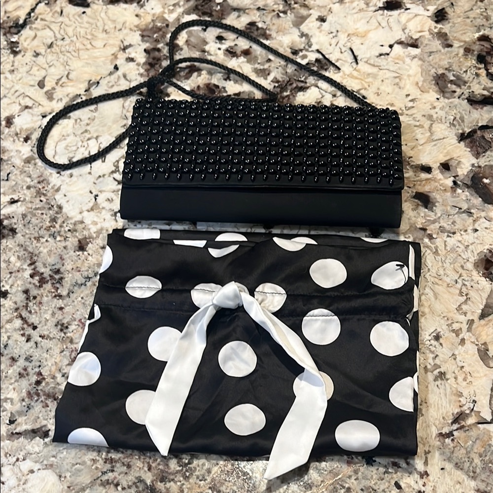Black Beaded Clutch Bag